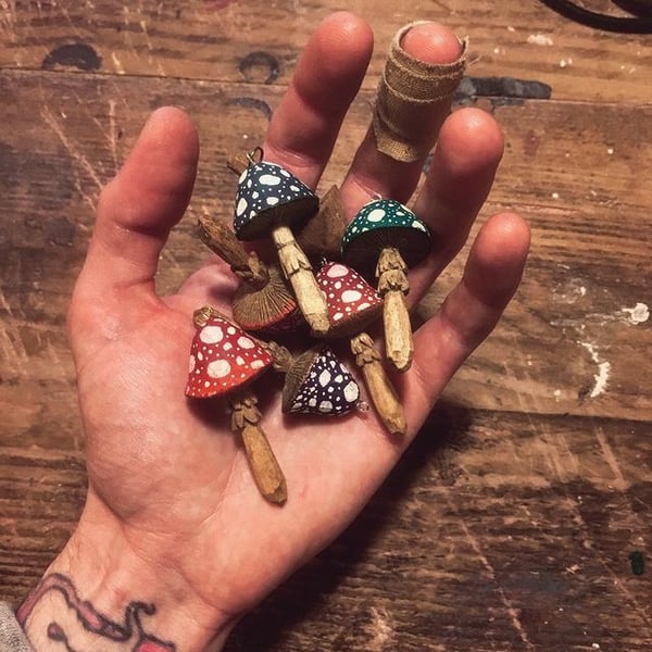 Hand Carved Faerie Mushroom Pendant 