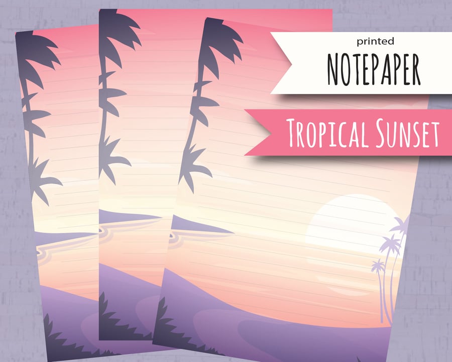 Letter Writing Paper Tropical Sunset, beach themed stationery, pretty notepaper