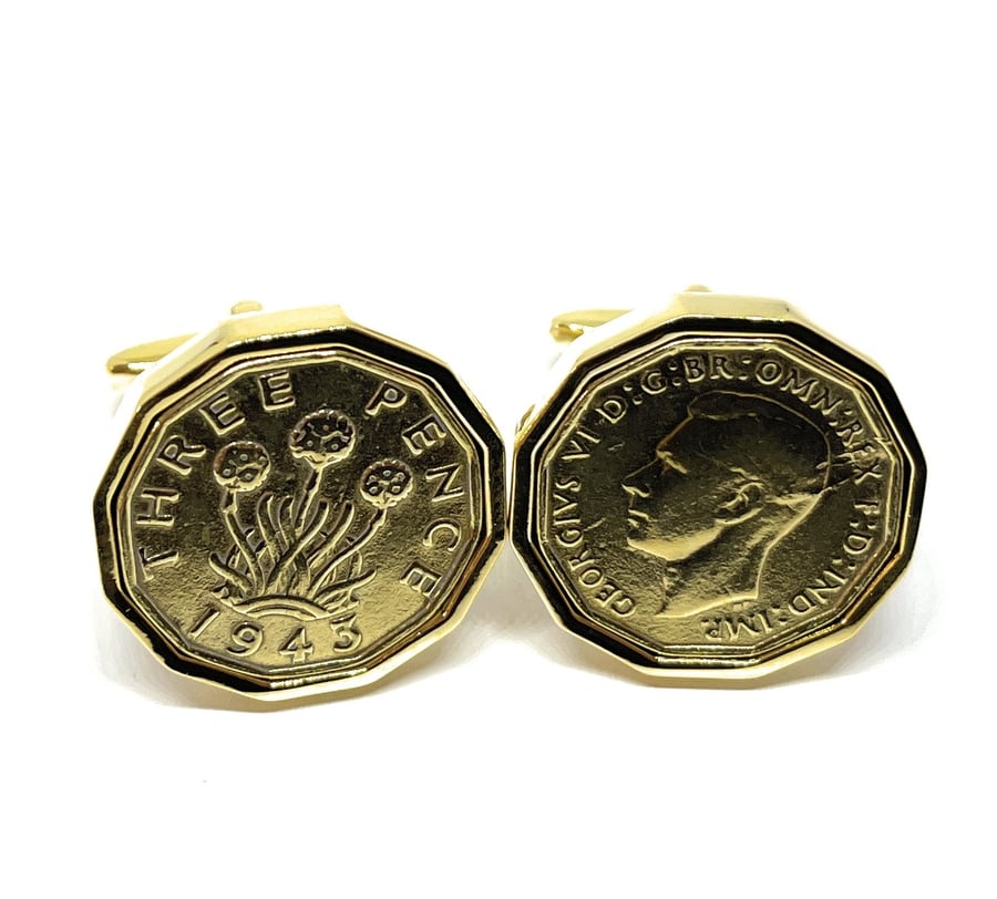 1943 Threepence Coin Cufflinks Mens 81st Birthday Gift Present Anniversary