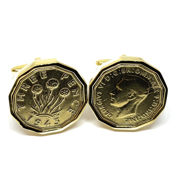 1943 Threepence Coin Cufflinks Mens 81st Birthday Gift Present Anniversary