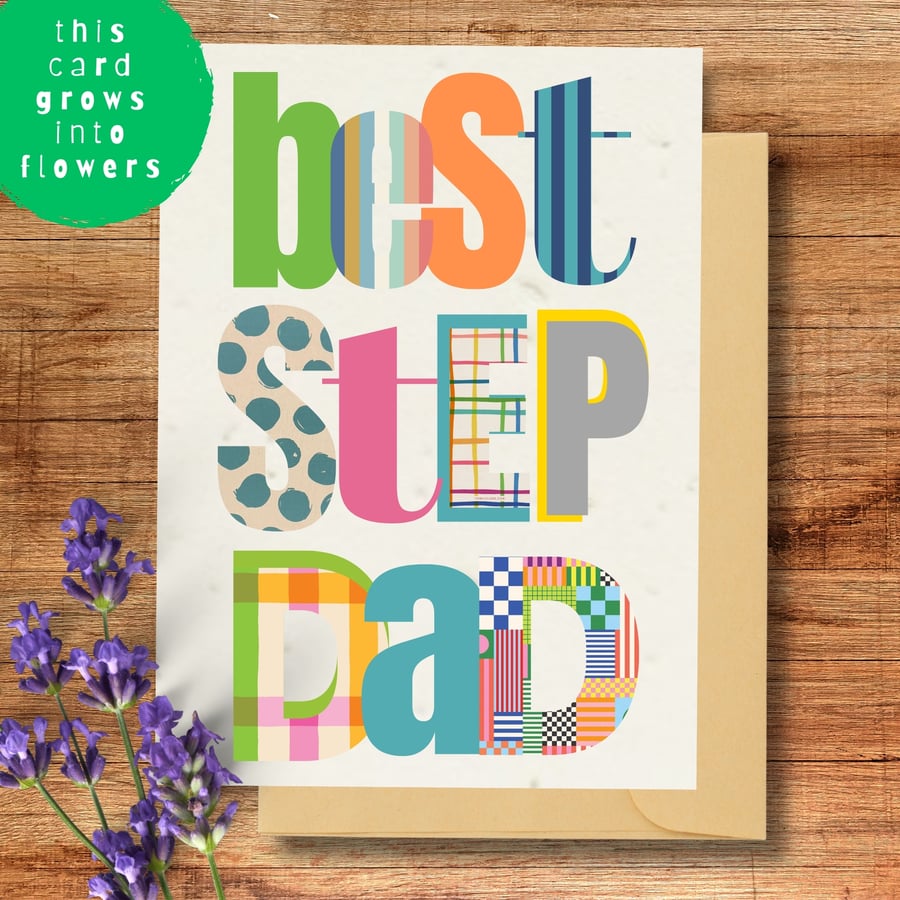 Plantable Wildflower Step Dad Card, Eco Friendly Father's Day Gift for Step Dad