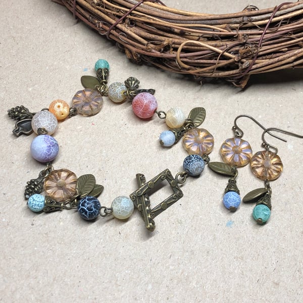 Vibrant agate bracelet and earrings 