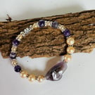 Amethyst, cultured pearl and crystal bracelet