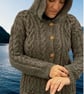 Made To Order Hand Knitted, Aran Shetland Wool, Longer Length Hooded Jacket, - Image 4