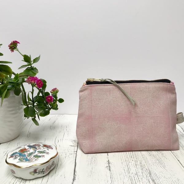 Hand Printed Linen Zipped Cosmetic Bag