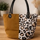  Leopard print and organic twill large structured tote bag