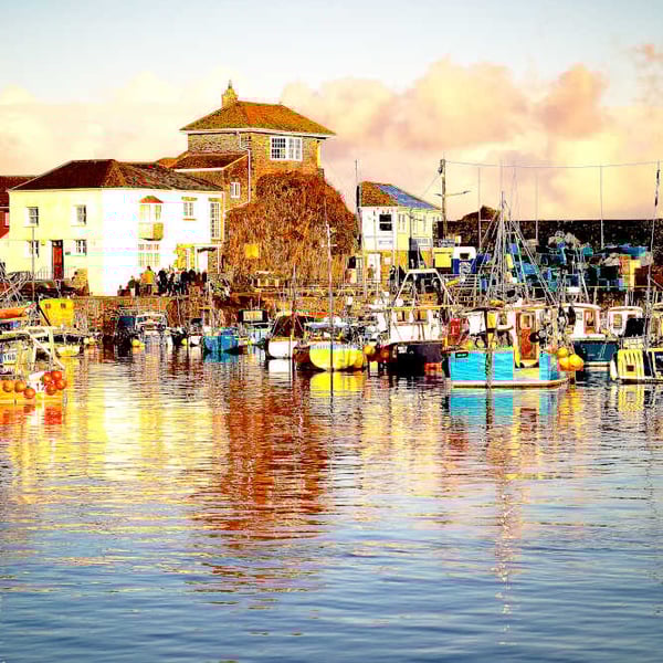 Mevagissey Harbour Print, Cornish Harbour photo picture, boats