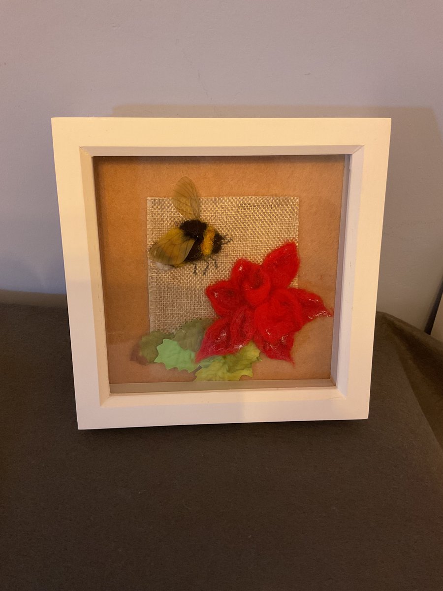 Needle Felted Bumblebee and Flower Frame