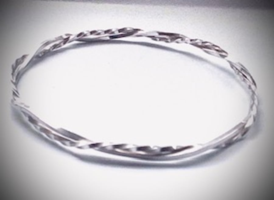 silver double twisted square bangle chunky - heavywieght - handmade