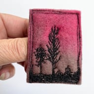 Upcycled tree sunrise brooch pin or badge. 