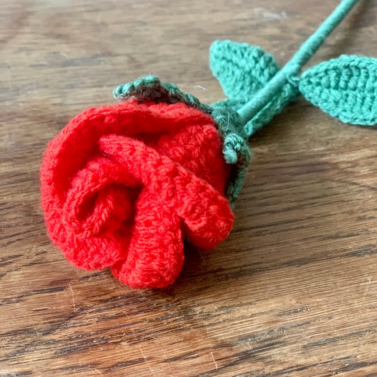 Orange crochet rose bud, handmade flowers, friend gift, June birthday 
