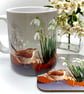 Wren with Snowdrops Ceramic Mug - matching Coaster option