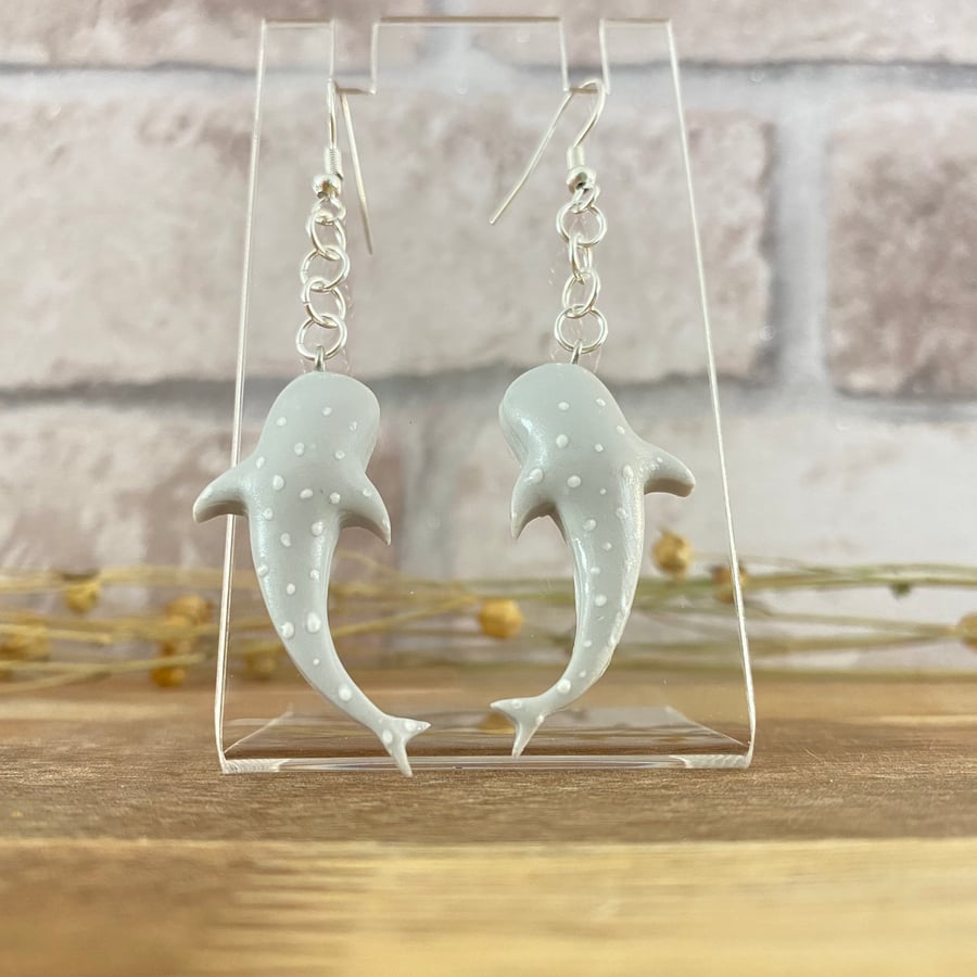 Sterling Silver and Polymer Clay Whale Shark earrings 