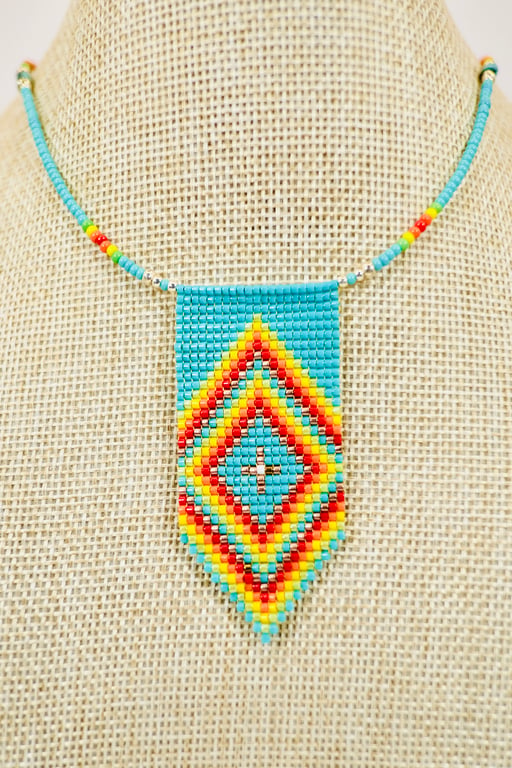 Native American Style Beaded Necklace With 925 Sterling Silver Clasp