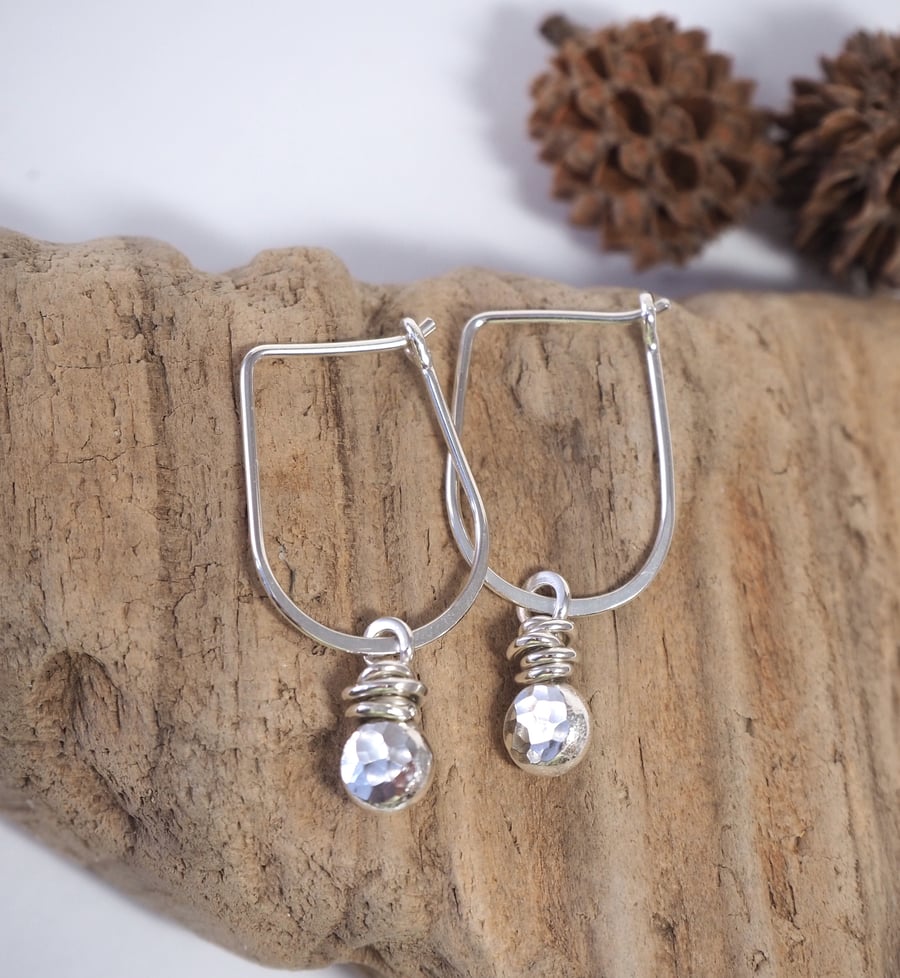 Recycled Silver Earrings, Hoop Pebble Earrings