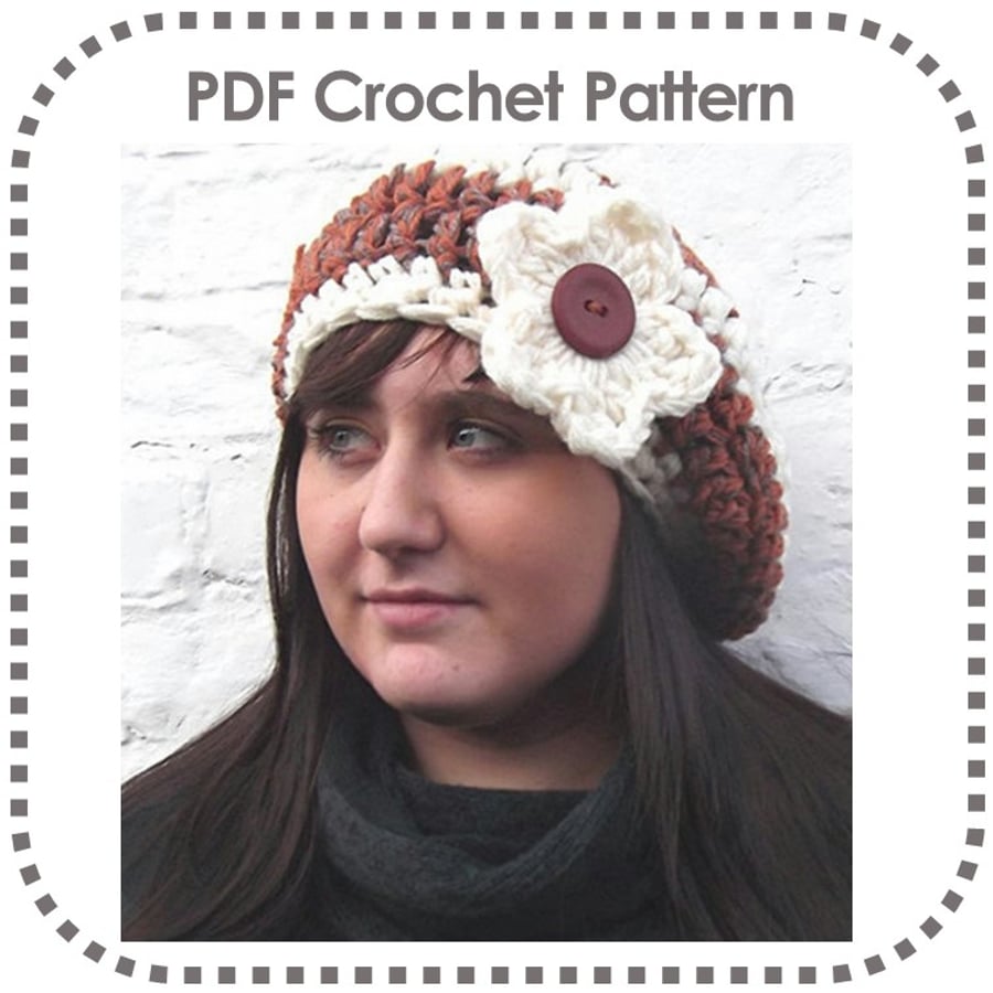 Chunky Crochet Beret Pattern Easy & Quick Slouchy Slouch Designer Hat PDF