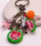 Watermelon Keyring Bag Charm, Handmade Summer Fruit Charm with Beads