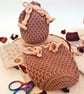 Crochet Drawstring Pouch - Favour Bag, Table Favour, Brown With Cream String - Image 1