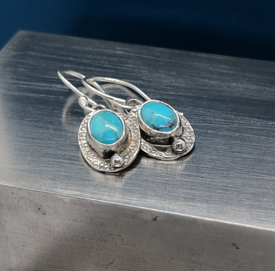 Short drop earrings with turquoise  - celtic design in recycled sterling silver
