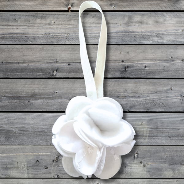 Handmade White Fabric Christmas Bauble, Tree Decoration