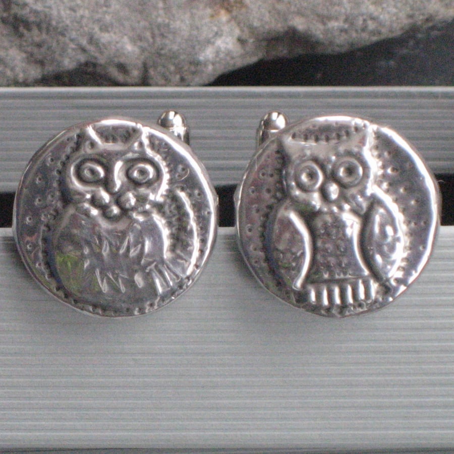 The Owl and the Pussycat Cufflinks in Silver Pewter