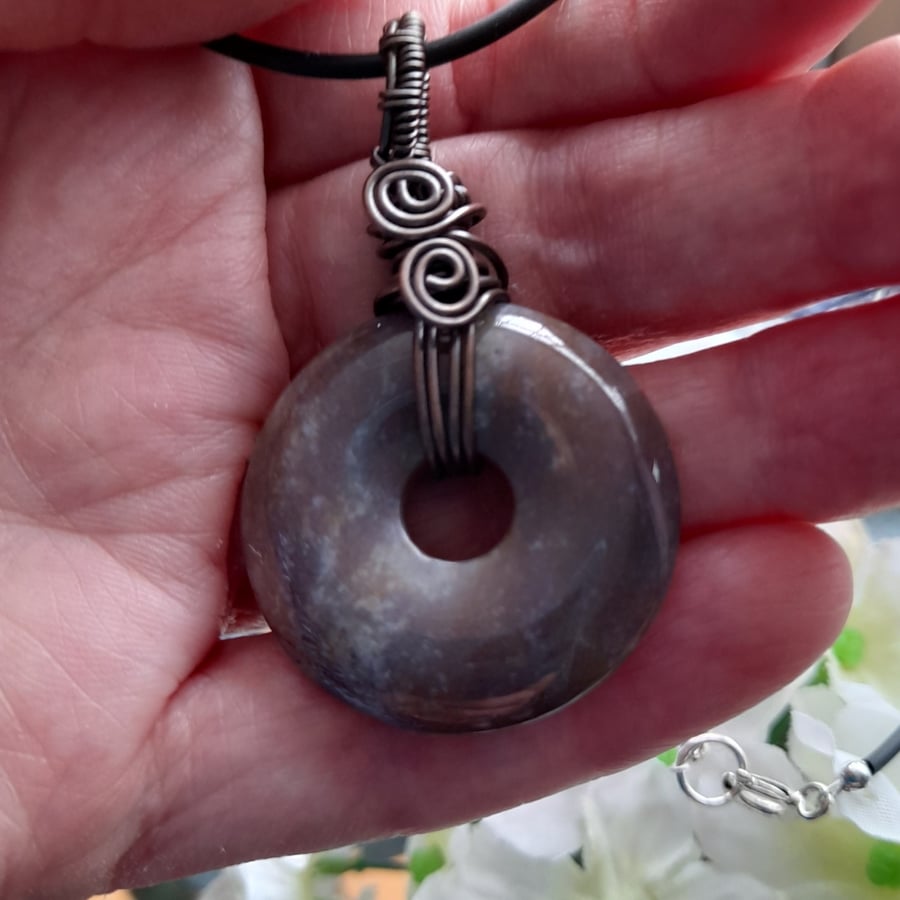 Fancy Jasper Donut Shaped Pendant Wire Wrapped