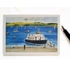 Blank greetings card of Cawsand Ferry  Cornwall from original painting  size A6