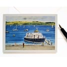 Blank greetings card of Cawsand Ferry  Cornwall from original painting  size A6