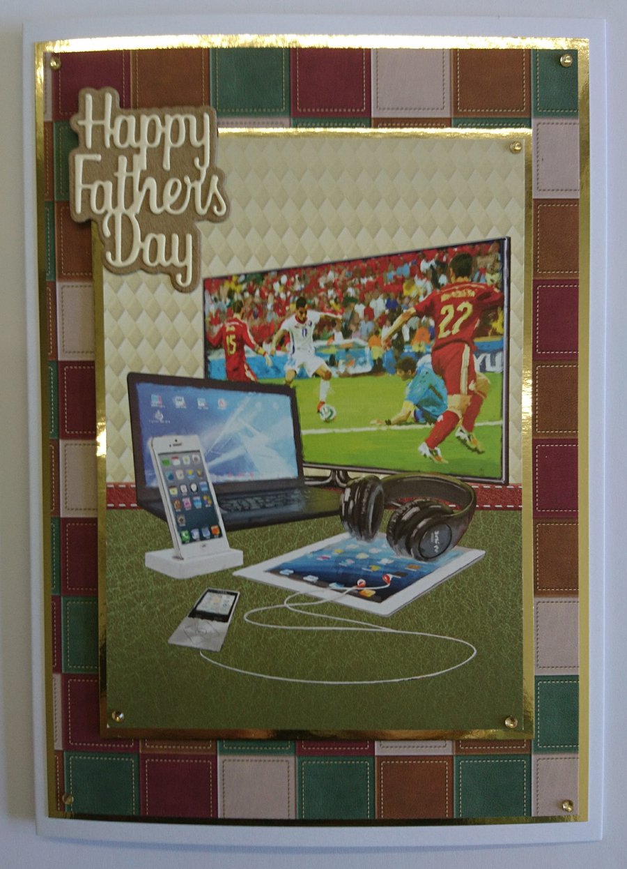 Happy Father's Day Card Football TV Tablet Phone Laptop 3D Luxury Handmade Card