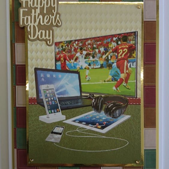 Happy Father's Day Card Football TV Tablet Phone Laptop 3D Luxury Handmade Card