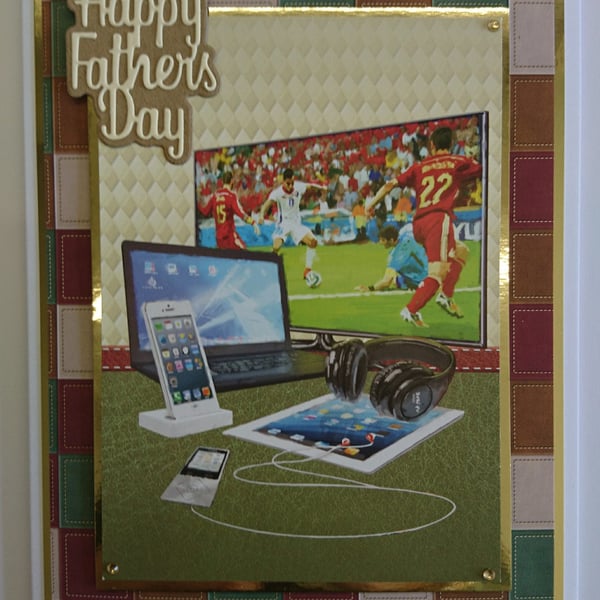 Happy Father's Day Card Football TV Tablet Phone Laptop 3D Luxury Handmade Card