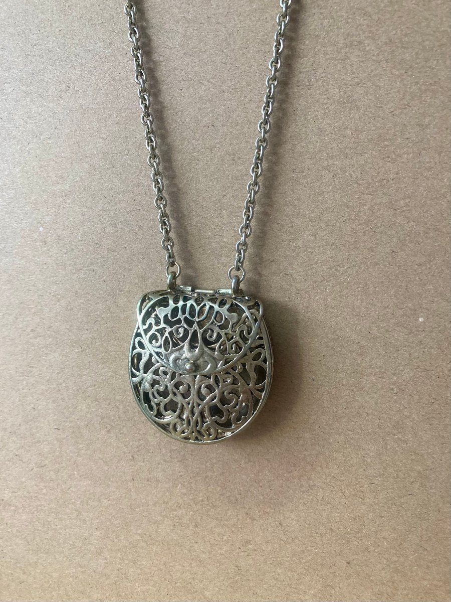 Upcycled Vintage Filigree Metal small Basket Purse Necklace - Handmade 