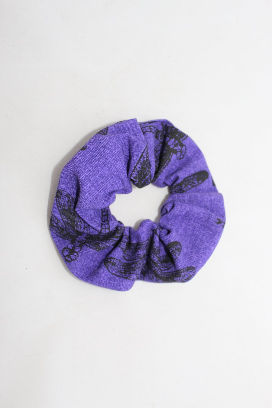 Purple hair scrunchie,hair accessory,purple dragonfly hand print Eco gift