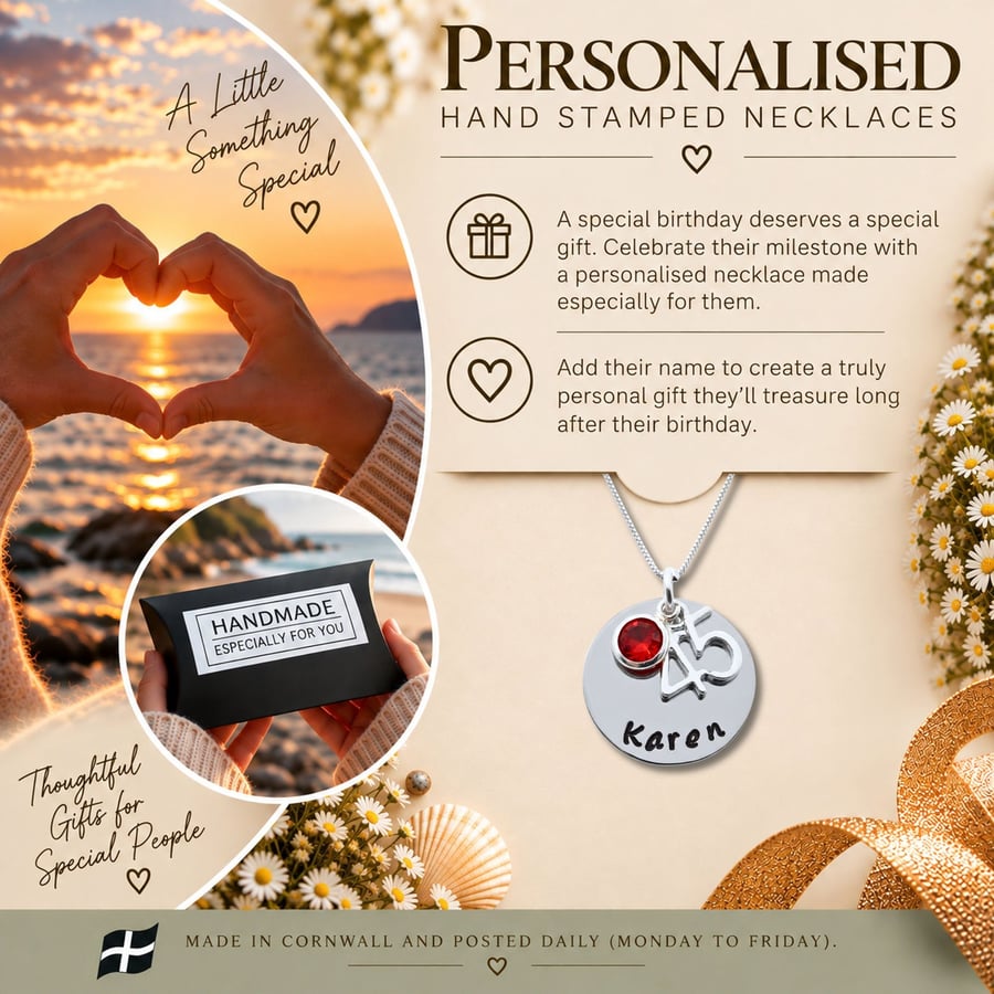 Personalised 45th Birthday Birthstone Necklace - Gift Boxed - Free Delivery