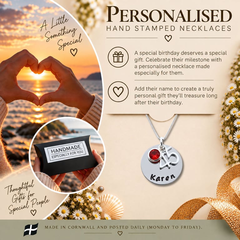 Personalised 45th Birthday Birthstone Necklace - Gift Boxed - Free Delivery
