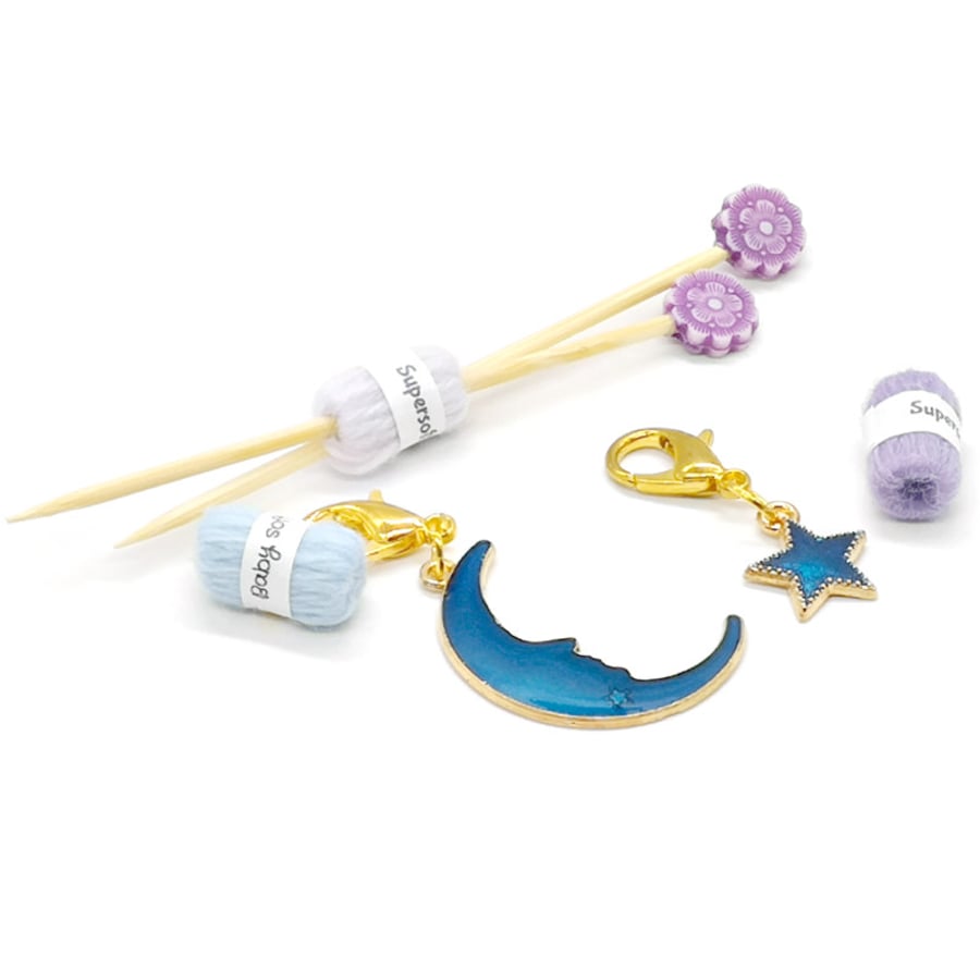 Blue Moon and Star Stitch Marker