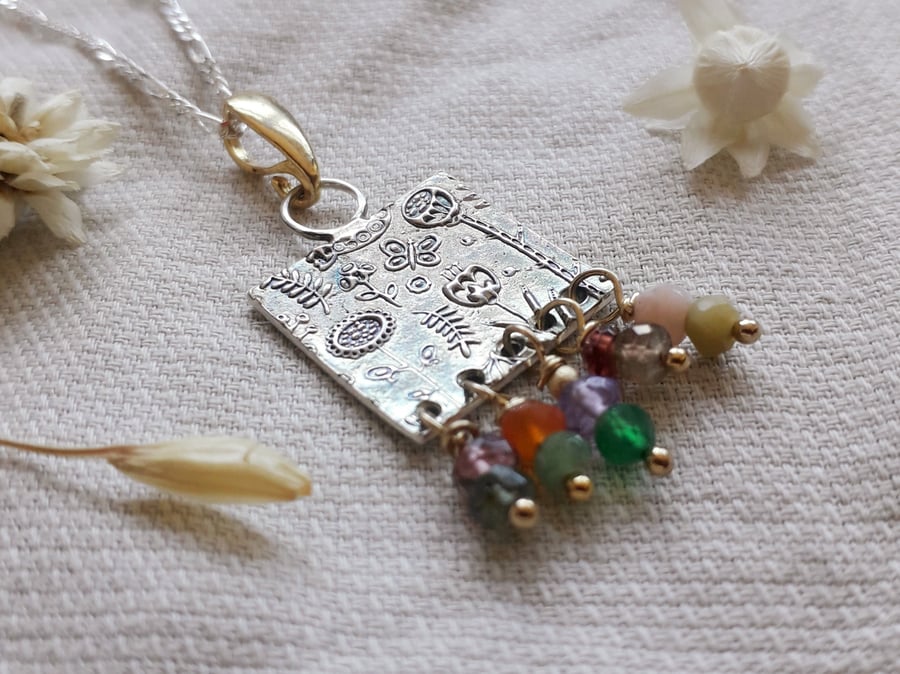 Spring Flower - Multi Gemstone Silver Necklace, 