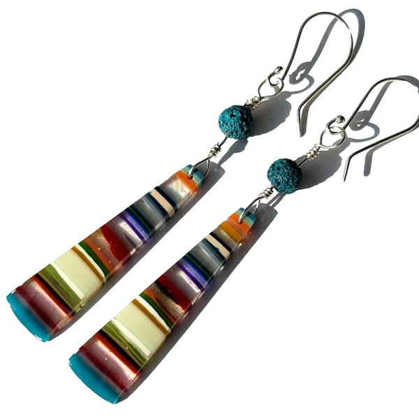 Surfite Sterling Silver .925 Earrings Handmade Jewellery Gift with Lava Beads