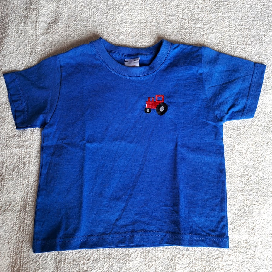 Tractor, T-shirt, age 2-3 years, hand embroidered