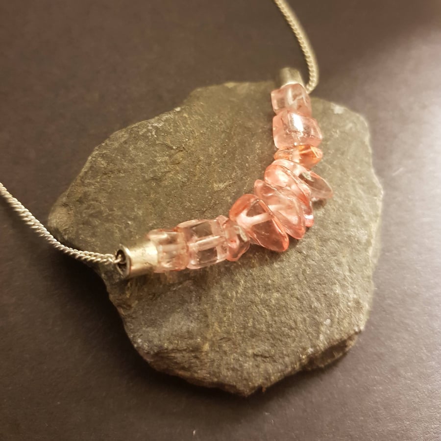 Radiant Rose: Raw Rose Quartz Bead Necklace: Love gemstone
