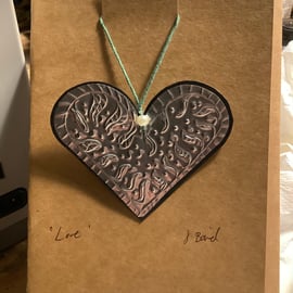 Embossed metal heart decoration. Handmade. Original. Valentine’s Day. Love. 