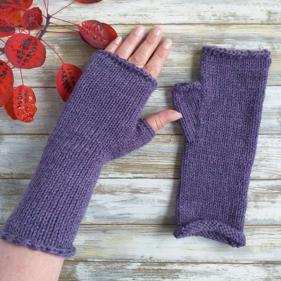 Knitted Fingerless Gloves, Alpaca & Wool Mix Yarn, Warm and Cosy Wrist Warmers
