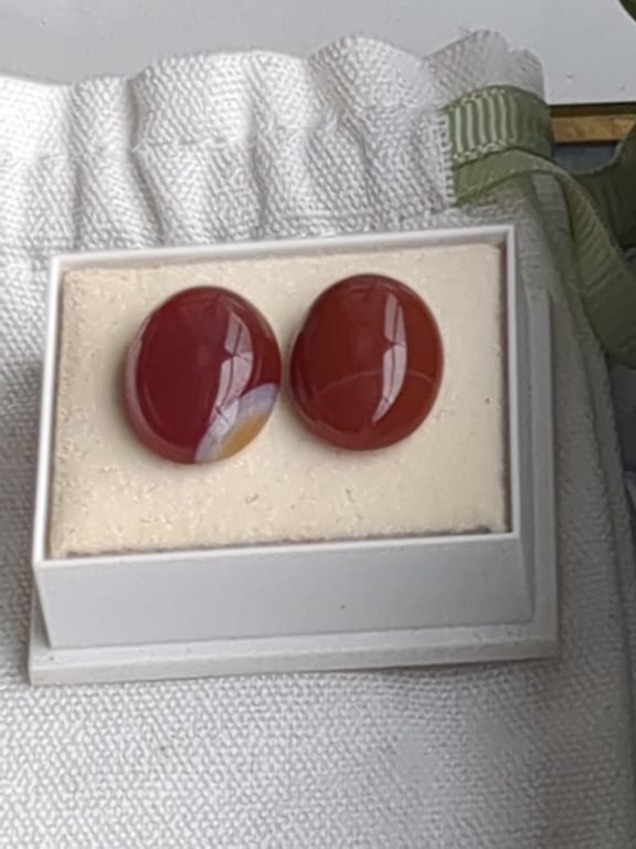 Carnelian cabochon stud earrings 