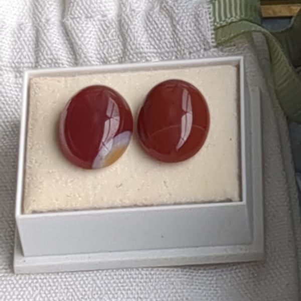 Carnelian cabochon stud earrings 