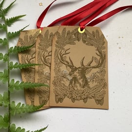  GIFT TAGS  ( set of 3) Autumn. Christmas.  Vintage-style .' Highland Stag' .