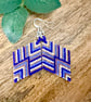 Handmade Beadwork Earrings in Blue & Copper with a Chevron Design - Image 5