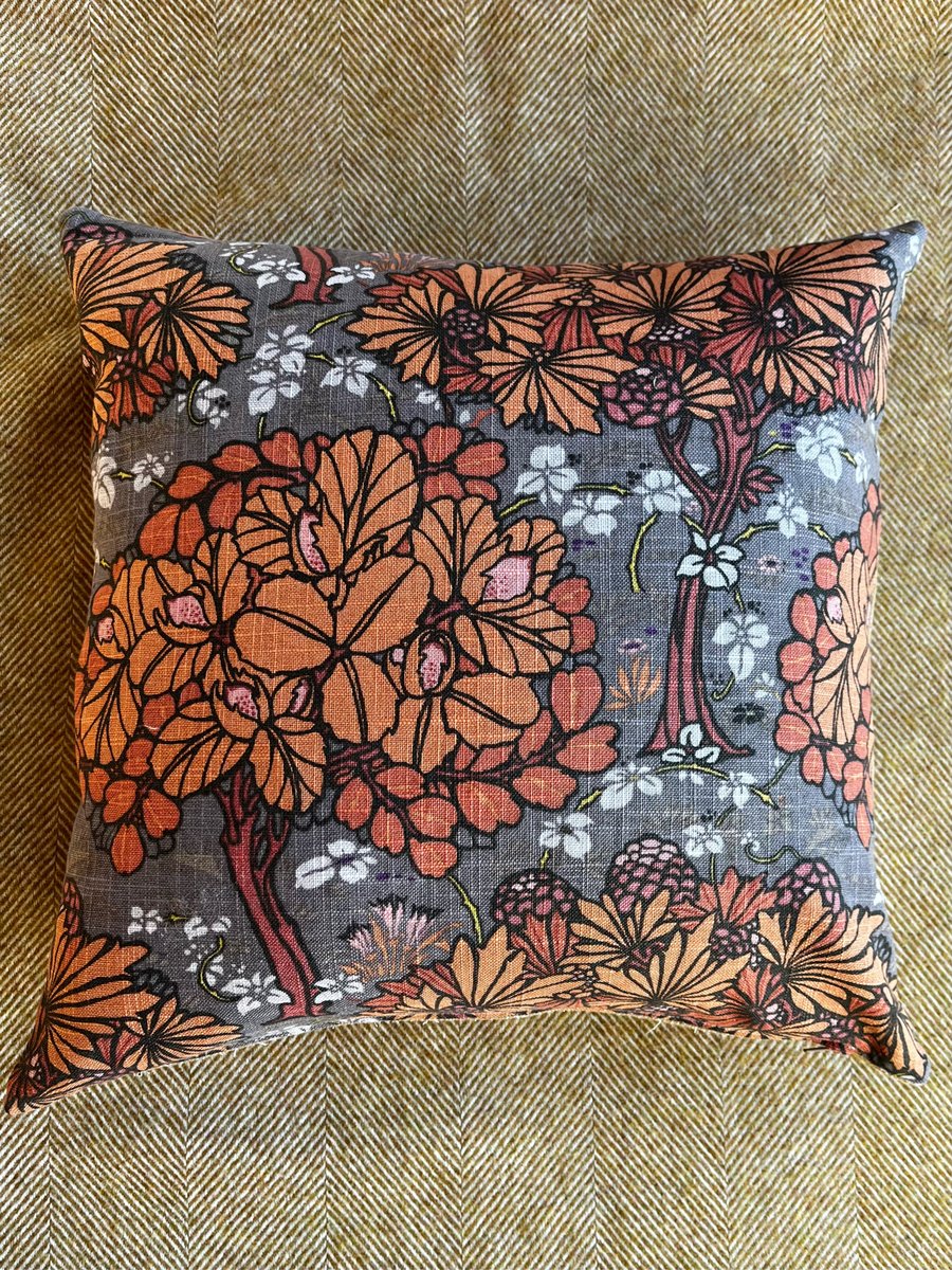 Tree print cushion cover for 18” square filler retro style pattern