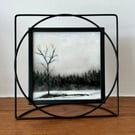 Hand painted fused glass winter landscape panel - In the Bleak Midwinter