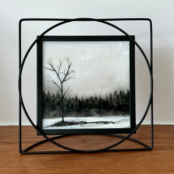 Hand painted fused glass winter landscape panel - In the Bleak Midwinter