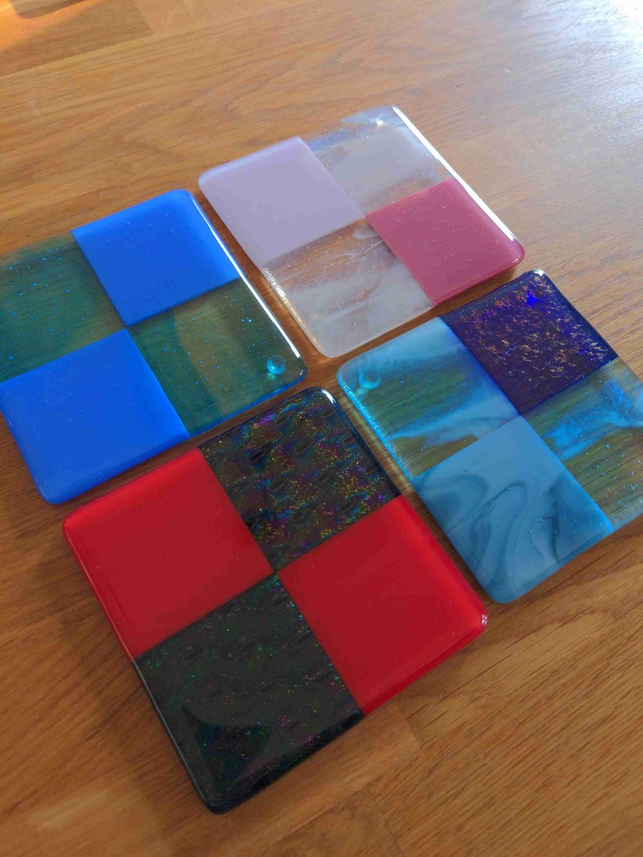 Fused Glass Checkerboard Coasters Colour choice 10cm 